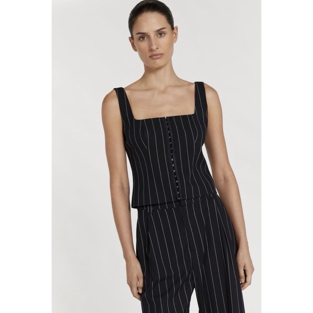 NWT Dissh Sander Navy Stripe Hook & Eye Sleeveless Cropped Bustier Top Sz 6 - Picture 2 of 13
